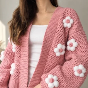 berrysberg pink floral crochet cardigan model 720x960