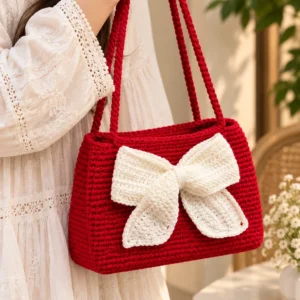 berrysberg red crochet bow handbag gallery 1
